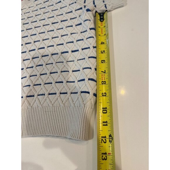 Kate Spade Womens Short Sleeve Knit Sweater Blue & Cream Geometric Pattern Cotto - Picture 6 of 10